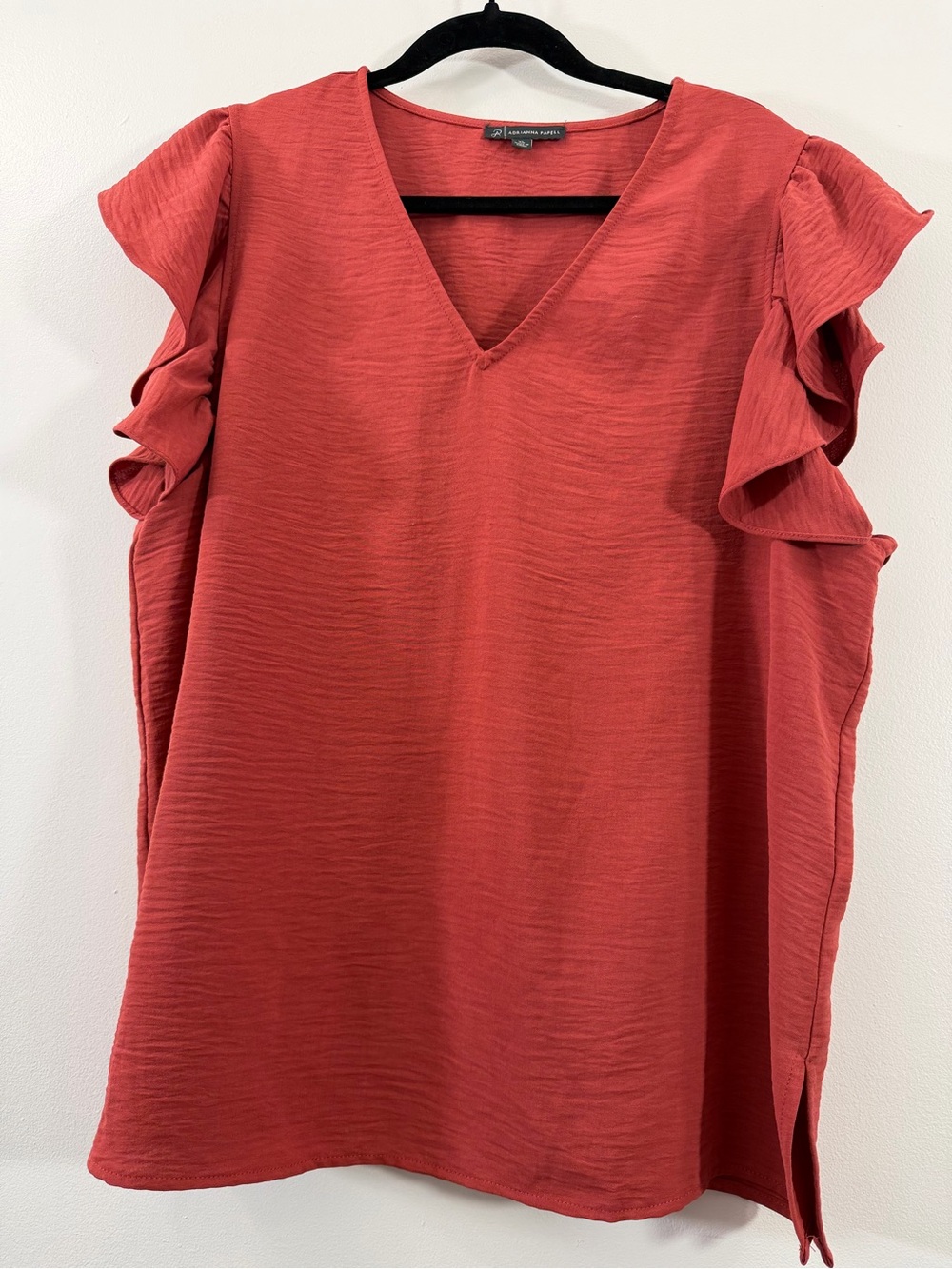 Adrianna Papell Flutter Sleeve Crinkled Satin Blouse